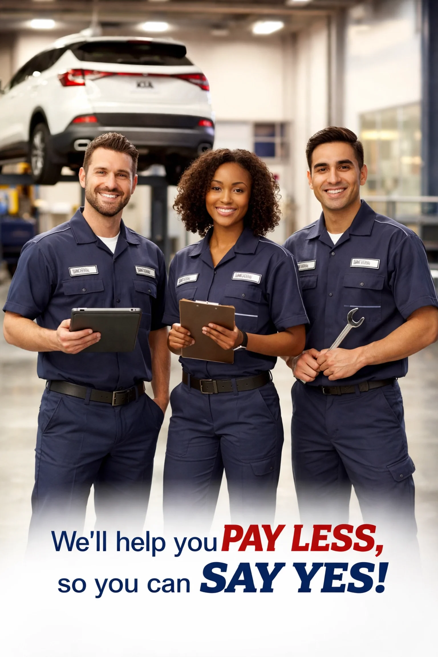 Factory-trained Kia technicians ready to service vehicles at Roseville Kia dealership in Sacramento
