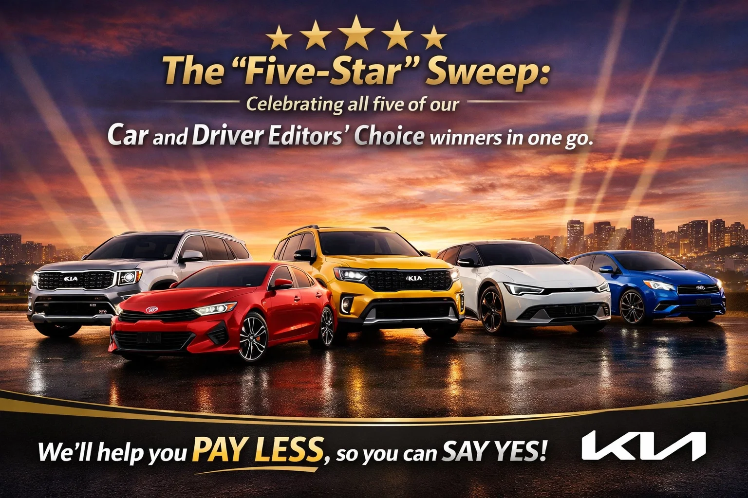 [HERO] The ' Five-Star' Sweep: Celebrating all five of our Car and Driver Editors’ Choice winners in one go.
