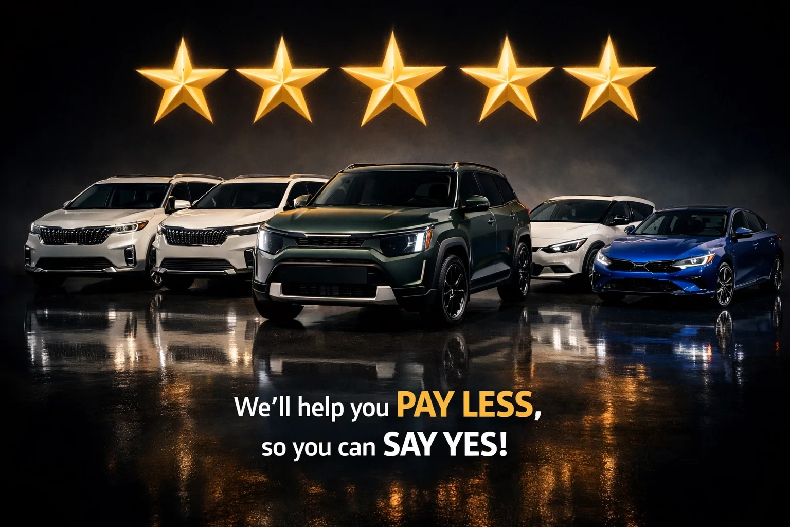 Kia's five Car and Driver award winners including EV9 and Carnival on display with five stars.