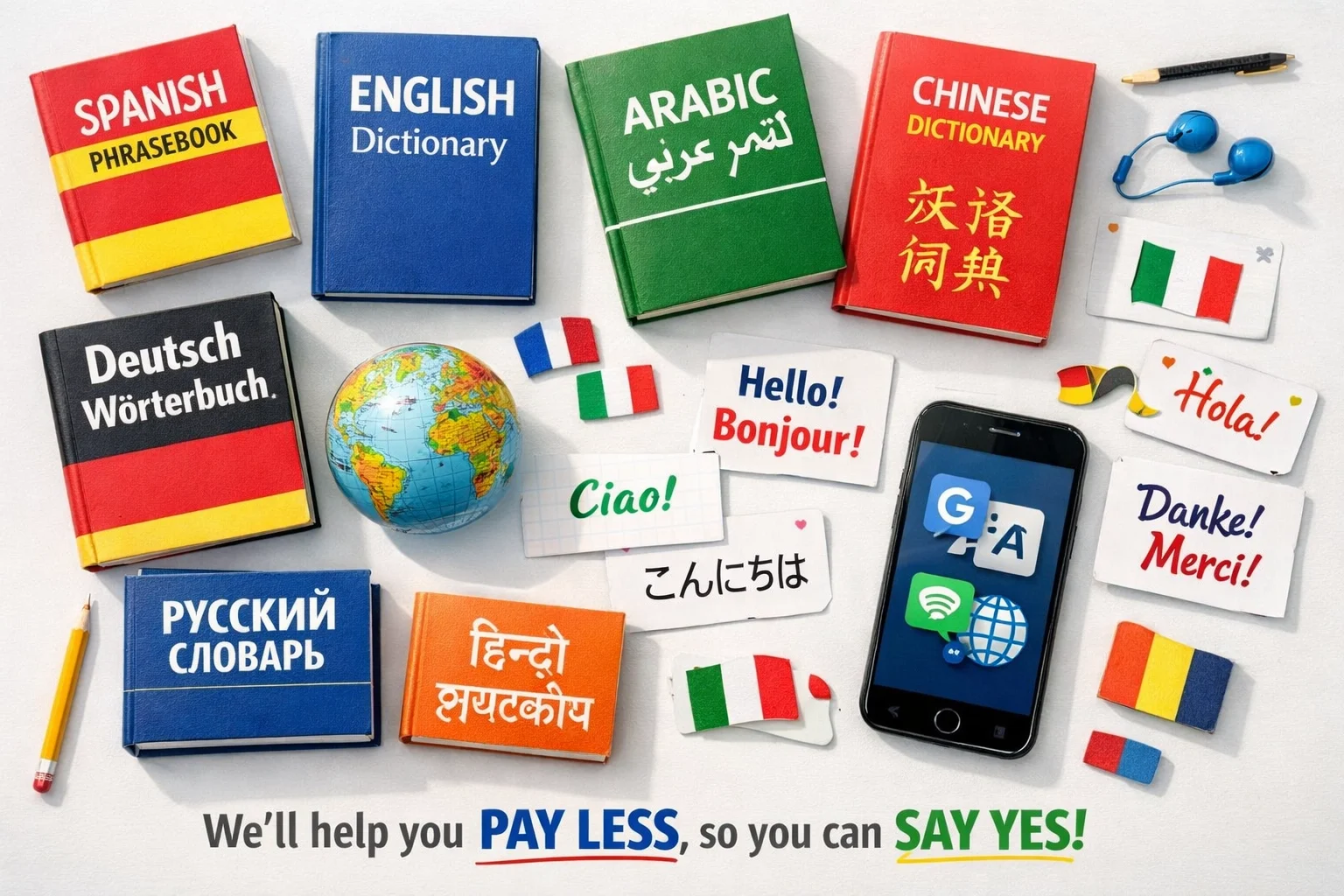 Multiple language dictionaries and materials representing Roseville Kia's 14+ languages