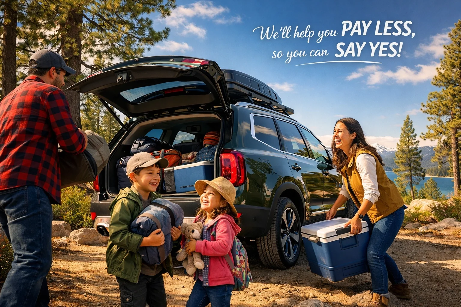 A family packing a Kia Telluride SUV, showing why we're a top Kia dealership in Sacramento CA.