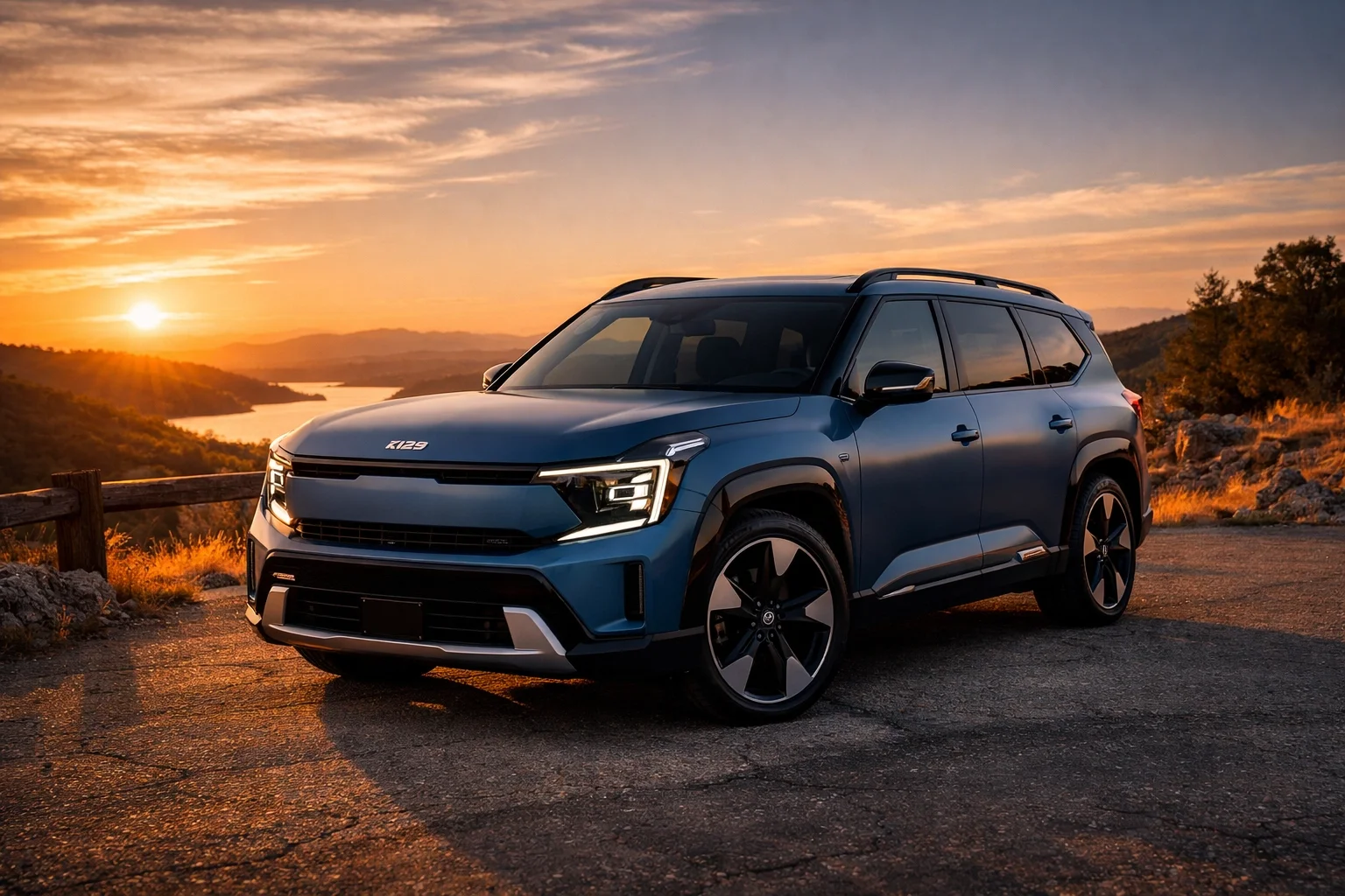 New 2026 Kia EV9 at a Folsom overlook, a popular choice at our kia dealership folsom location.