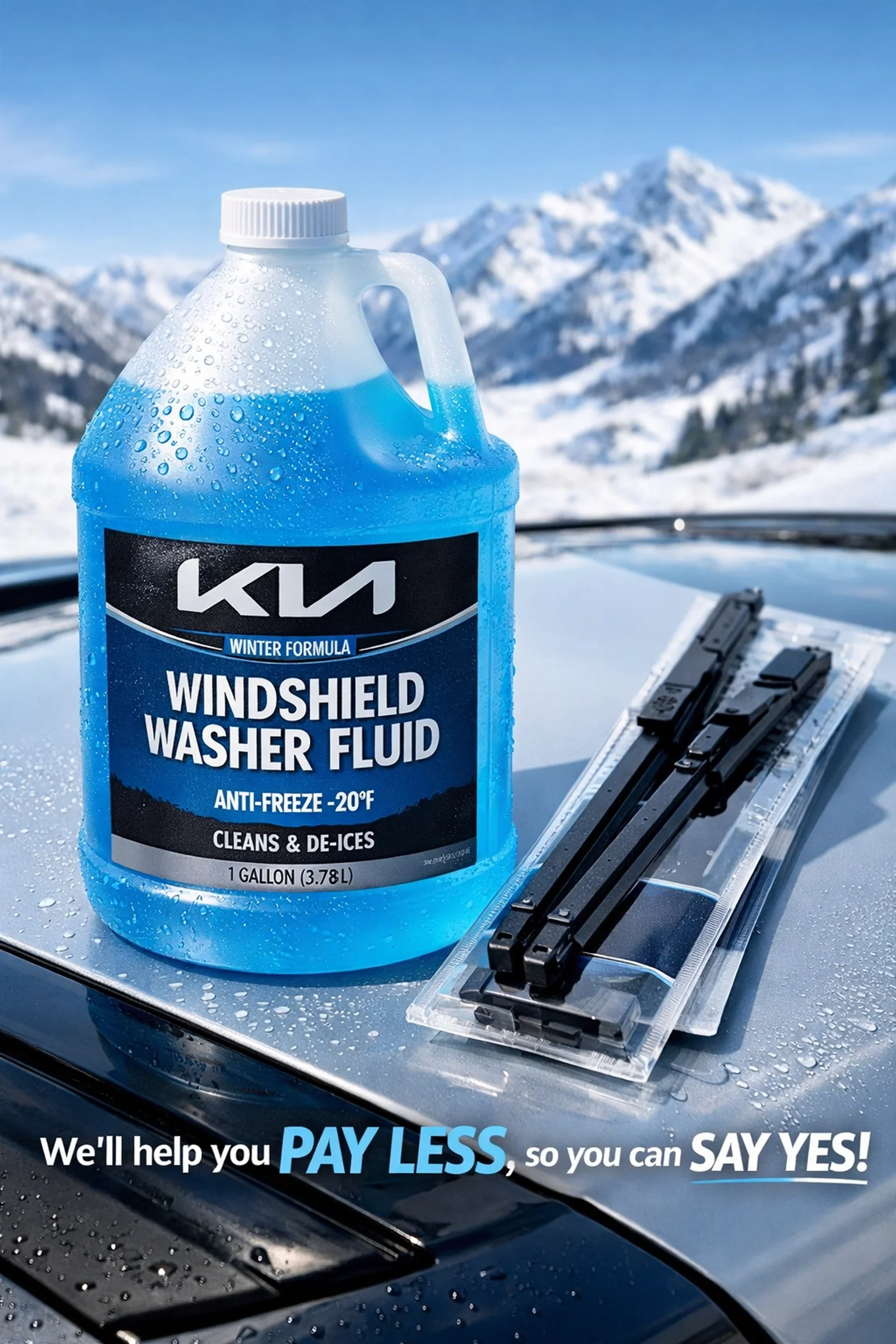 Winter-grade windshield washer fluid and wiper blades for Tahoe trip preparation