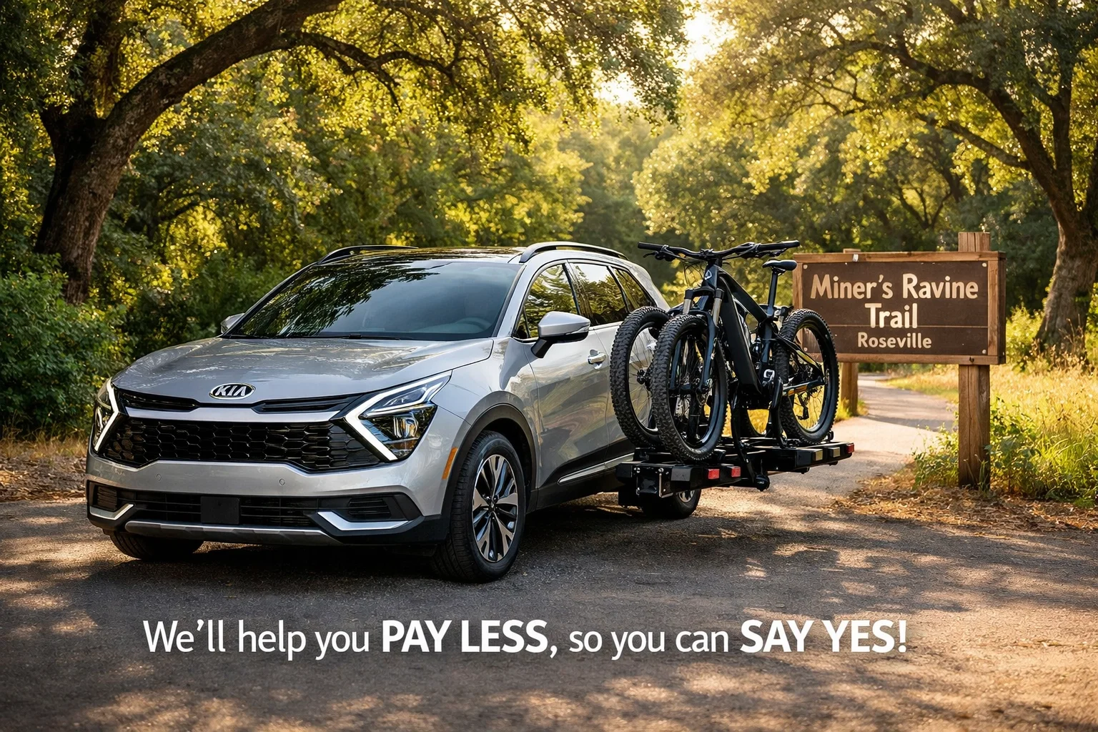 Kia Sportage at Miner's Ravine Trailhead in Roseville, provided by your local kia dealer sacramento for adventure.