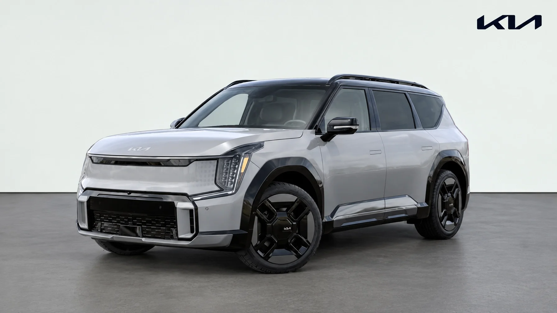 Real-world Kia EV9 GT-Line displayed in a clean dealership inventory setting