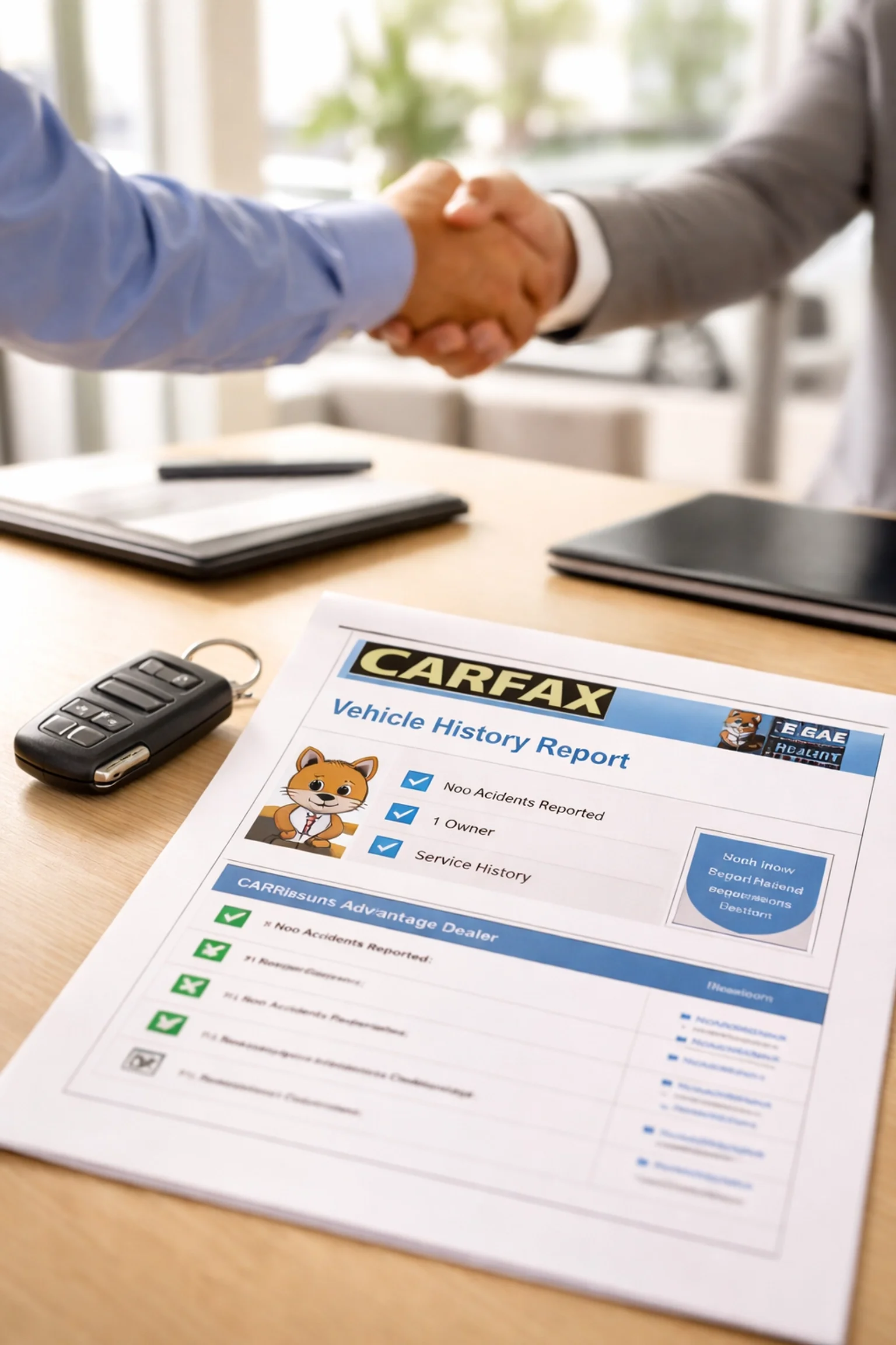 CARFAX report and car keys representing transparent pre-owned vehicle purchases at Roseville Kia